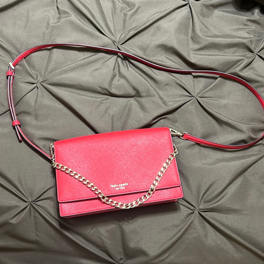Kate Spade Red Crossbody Bag with Gold Chain